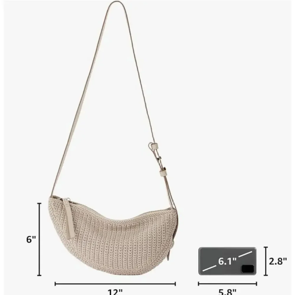The Sak Tess Crochet Sling - Small Crescent Crossbody Bag with Zipper